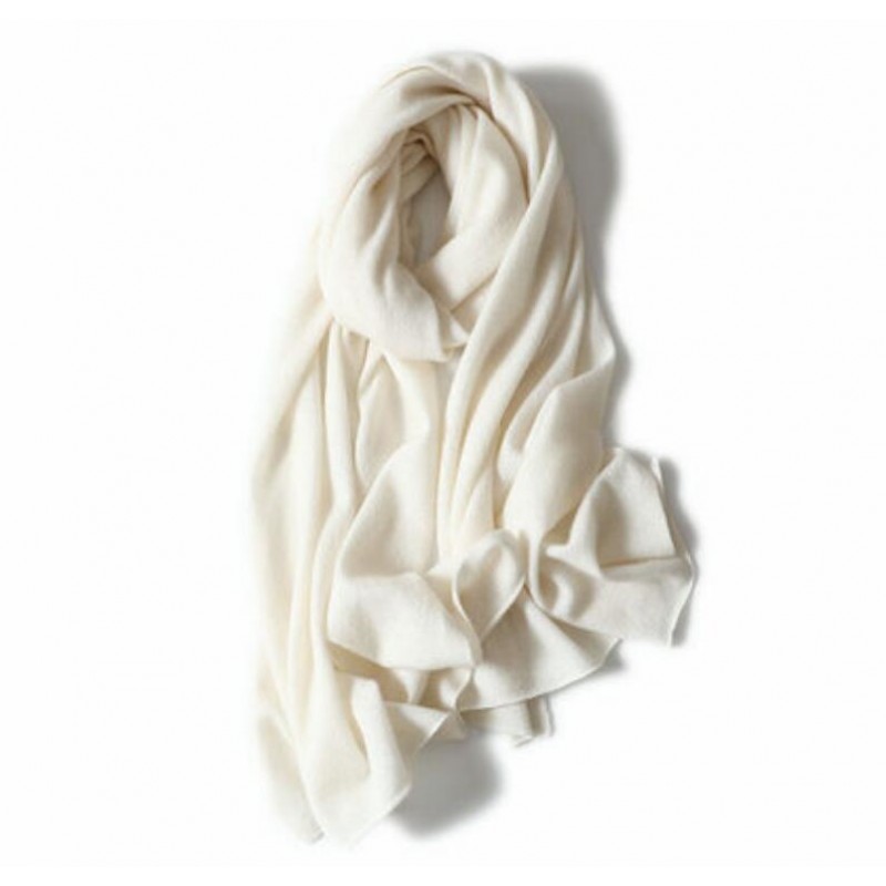 100%Cashmere Scarf Women Men Solid Color Warm Winter Scarfs White